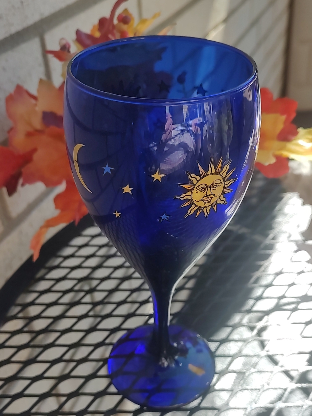 Cobalt Blue Sun & Moon Decorative Wine Glass